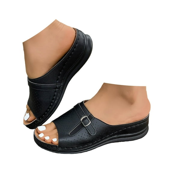 Mepaouo Orthopedic Sandals for Women 2025 Orthotic Leather Wedges Slides Summer Platform Dress Shoes