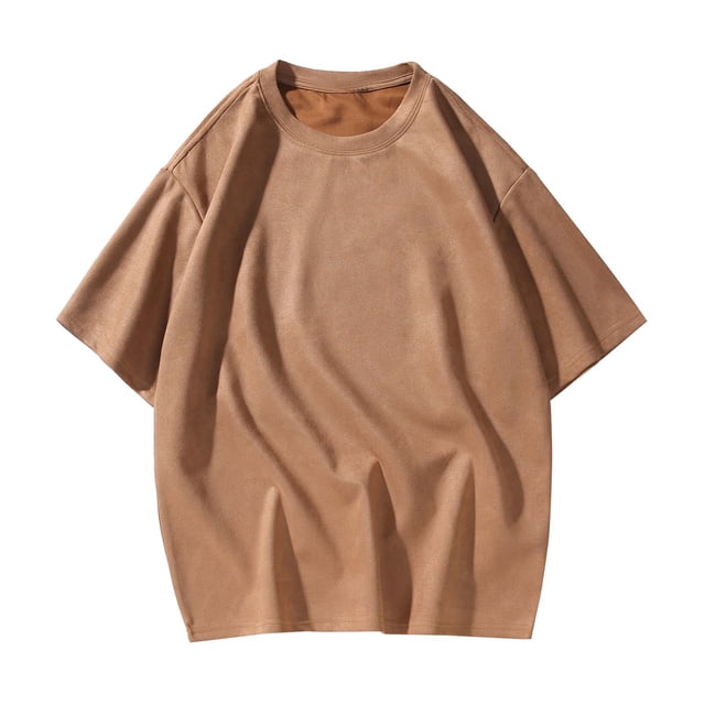 Wyzesi T Shirts for Men with Pocket Male Spring Summer Suede Short Sleeve T Shirt Solid Color Comfortable Round Neck Top T Shirts for Men Trendy Plus Size