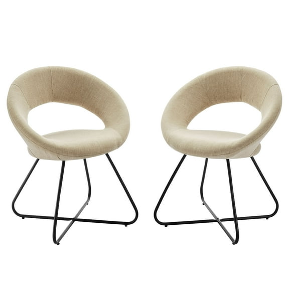 Side Dining Chair, Set of 2, Beige Black, Fabric, Modern Contemporary, Kitchen Room Cafe Bistro Restaurant Hospitality