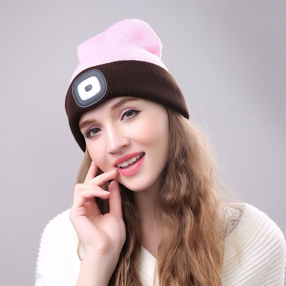 Outdoor Warm Winter Hat Knitted Cap Beanie Hat Camping Hats with LED Light 