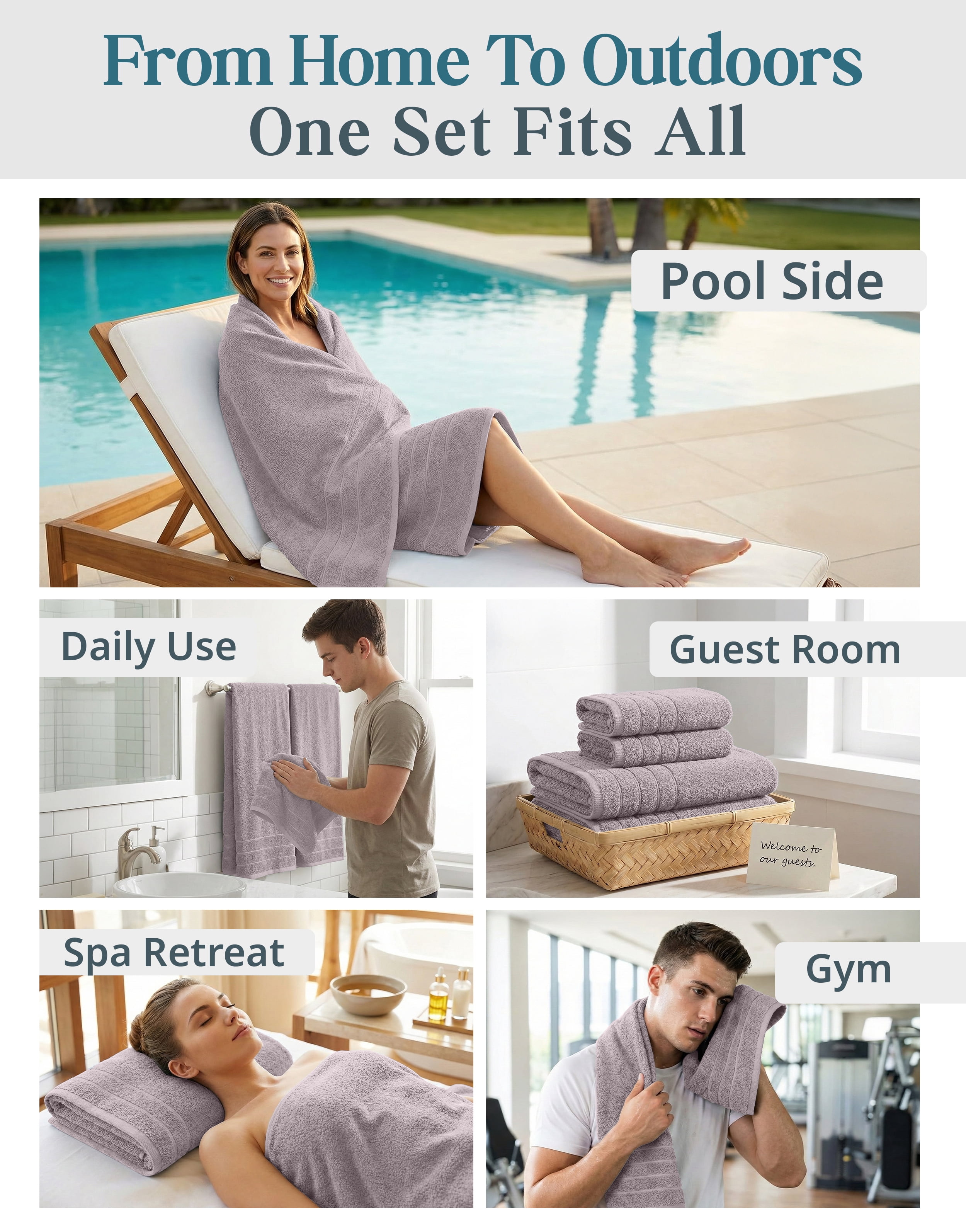 Casa Platino 100% Ring-Spun Cotton Bath Towel Set of 8– 2 Bath, 2 Hand Towel & 4 Washcloths, Quick-Dry, Luxuriously Soft & Durable, Perfect for Everyday use – Platinum