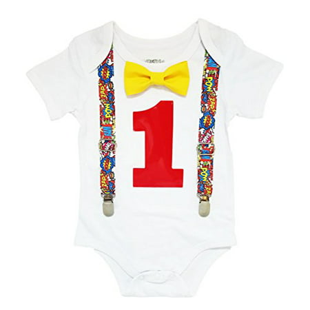 Noah's Boytique Superhero First Birthday Outfit Super Hero Shirt Party Cake Smash Outfit Comic Book Theme 18-24 Months