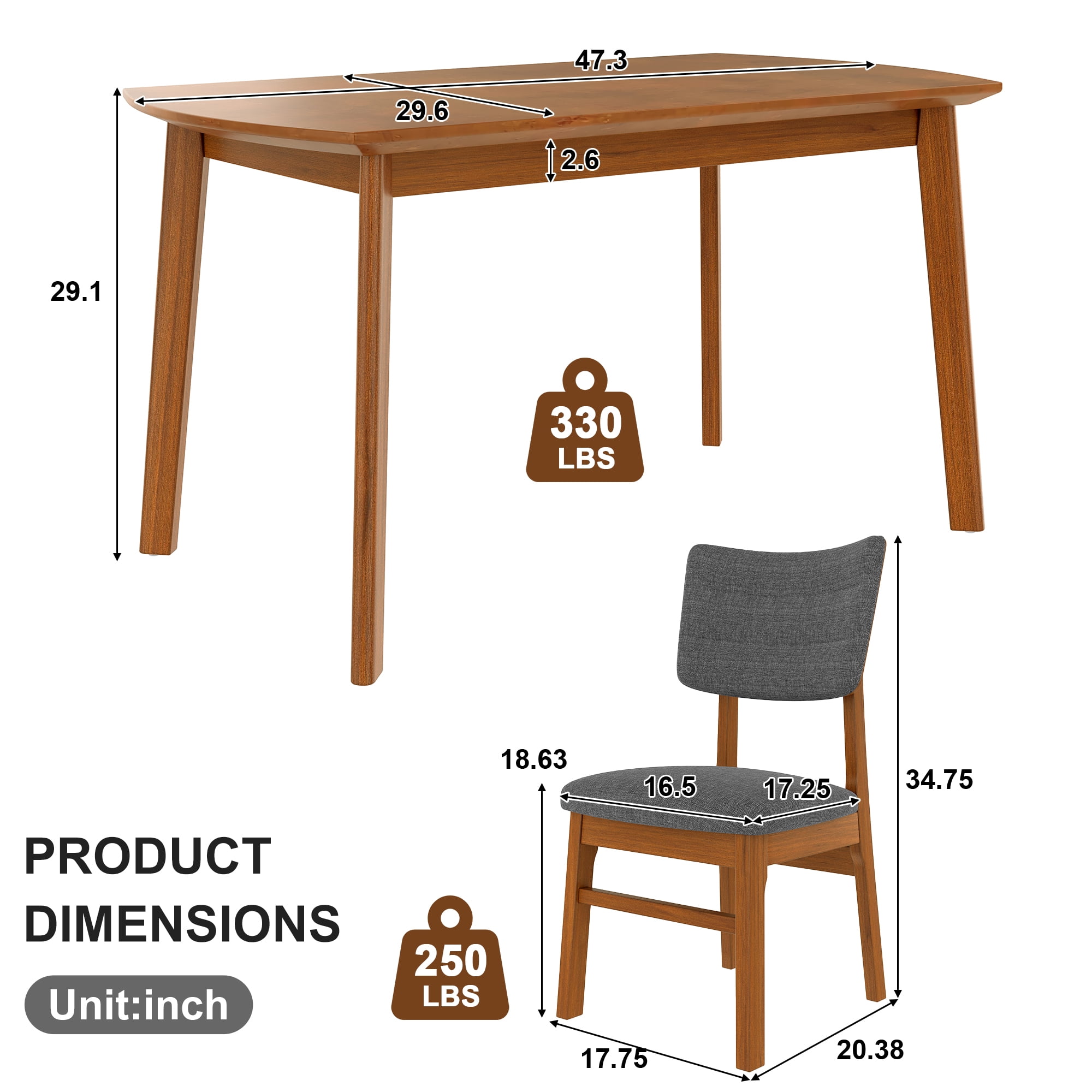 EUROCO 5-Piece Solid Wood Dining Table Set for 4,Farmhouse Modern Kitchen Table & 4 Chairs Set for Home,Kitchen, Apartment,Space-Saving,Brown