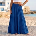 thumbnail image 2 of YuXingFu Cotton Linen Beach Skirt for Women Solid Color Buckle Long Skirt Boho Smocked Waist Casual Dark Blue S, 2 of 5