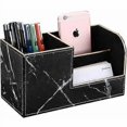thumbnail image 4 of Multifunctional Desktop Leather Finishing Storage Box, Light Luxury Marble Square Pen Holder, Black, 4 of 4