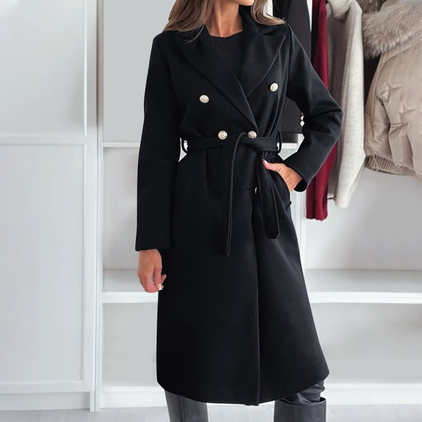 Abrigo informal de manga larga sin capucha y chaquetas para otoño e invierno para mujer, abrigo informal de manga larga con cuello de traje, cárdigan liso con botones, abrigo cortavientos para mujer.