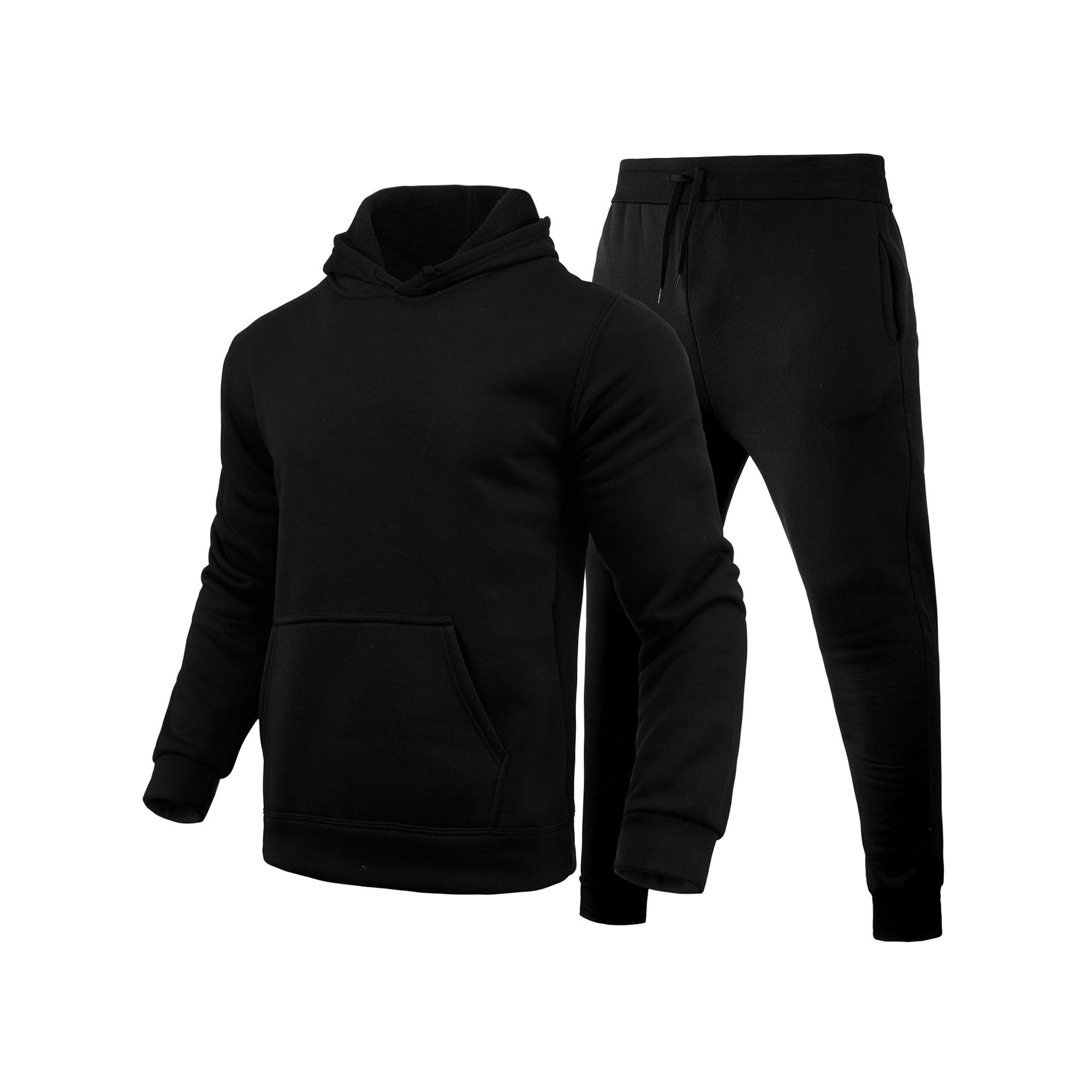 MAWCLOS Men Sweatsuit Hooded 2 Piece Jogging Suits Solid Color Tracksuit Set Sports Hoodies And Sweatpants Black XL Walmart