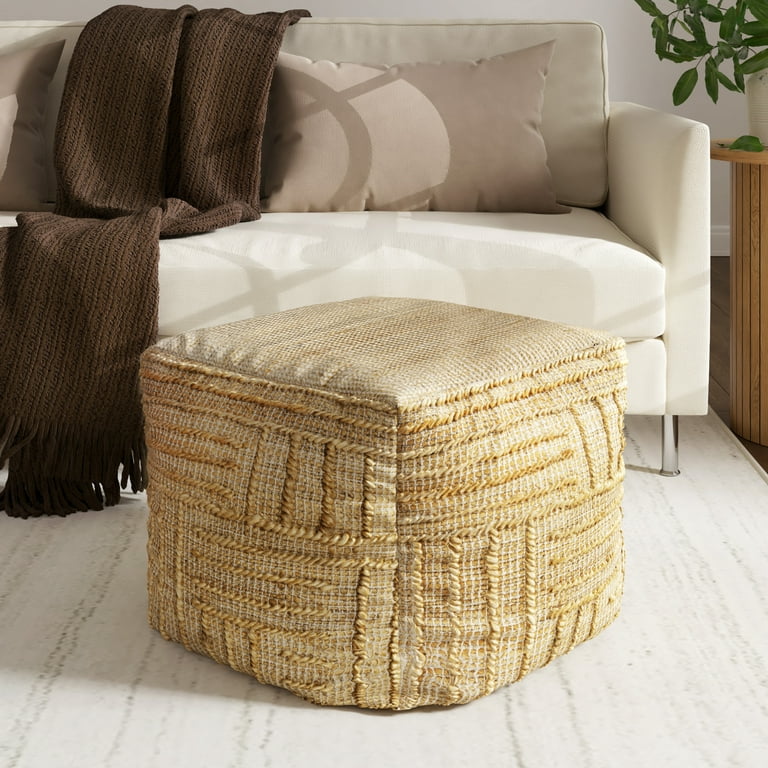 LR Home Maples Jute Blend Indoor Pouf in Brown, 18