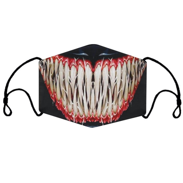 Mascarilla facial de algodón con dientes de tiburón y boca con filtro de impresión 3D