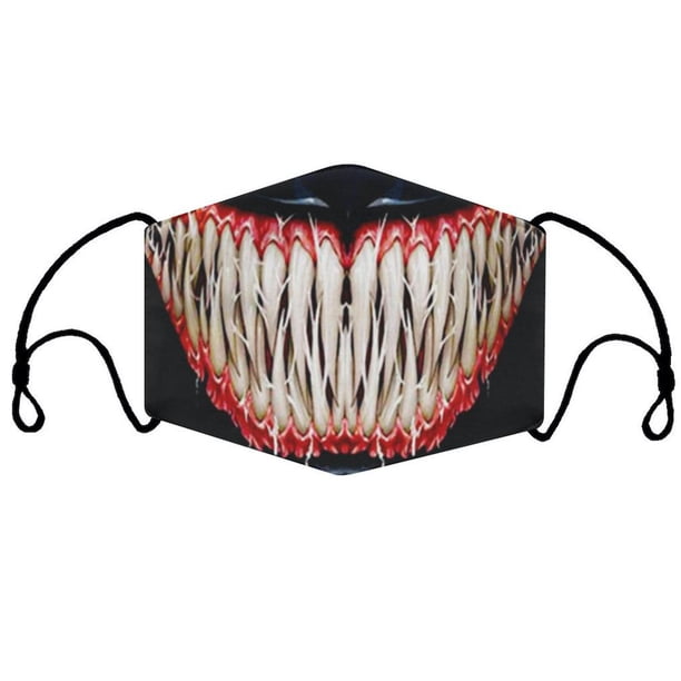 Mascarilla facial de algodón con dientes de tiburón y boca con filtro de impresión 3D