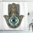 thumbnail image 1 of Hamsa Shower Curtain, Colorful Illustration of Sacred Hand Symbol with All Seeing Eye Motif and Paisleys, Fabric Bathroom Set with Hooks, 69W X 84L Inches Extra Long, Multicolor, by Ambesonne, 1 of 3