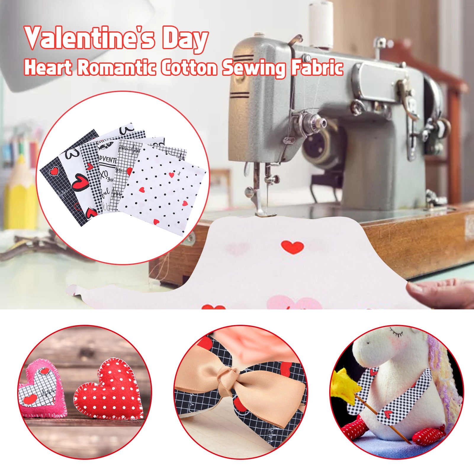 6PCS Cotton Craft Fabric DIY Sewing Scrapbooking Cotton Blending Textile Craft,Valentine S Day Fabric Heart Romantic Cotton Sewing Fabric