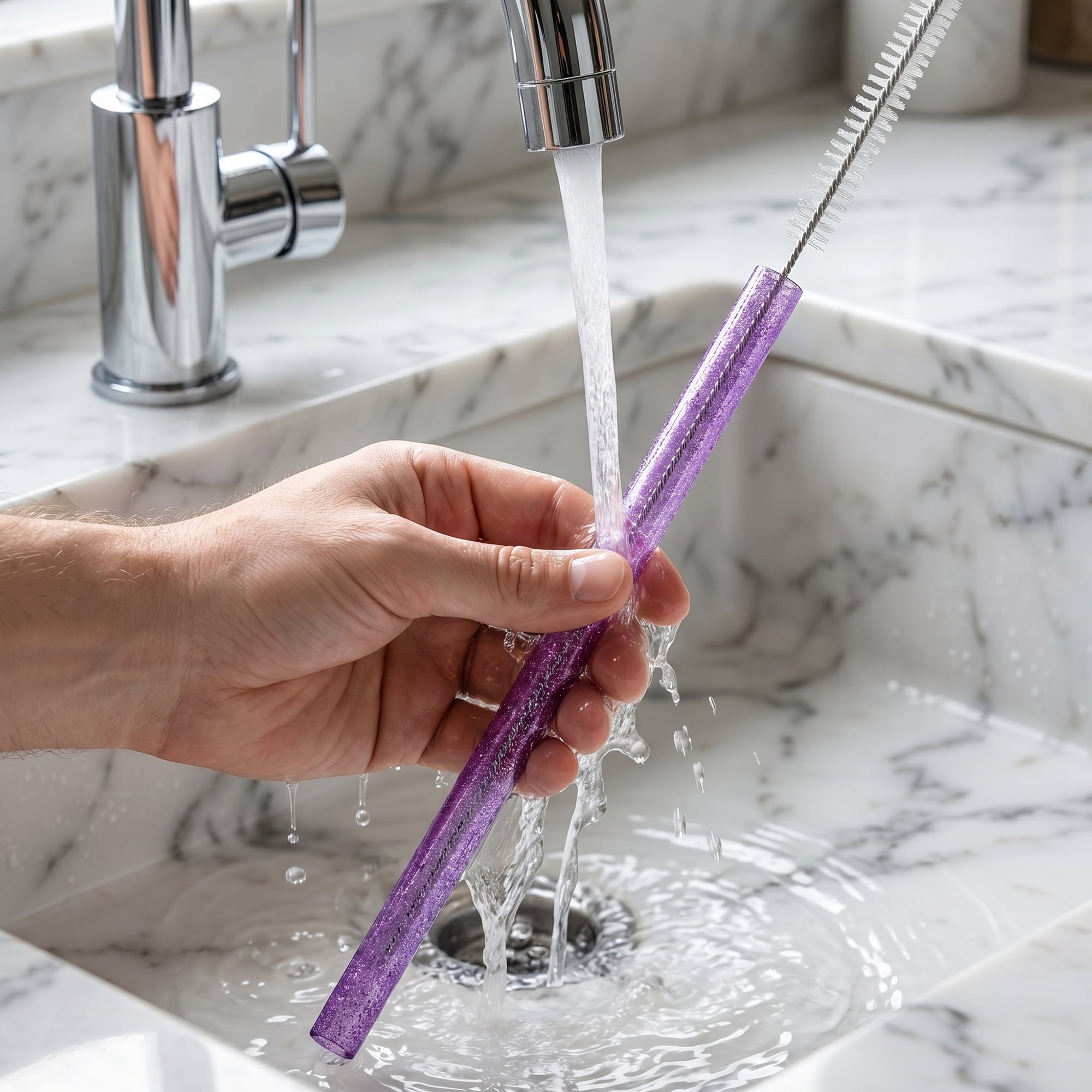 Unique Bargains Reusable Plastic Home Office Straws with Brush Color D