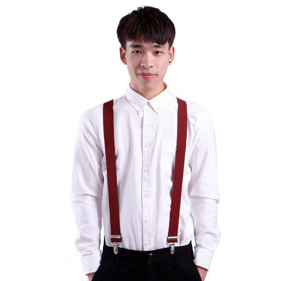 HDE Men's Big and Tall X-Back Clip Suspenders 1.5" Wide Adjustable 55" Long (Dark Red)