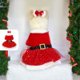 thumbnail image 1 of Disfraz navideño para mascotas de terciopelo dorado, disfraz de Papá Noel, vestido de malla roja con diadema, 1 of 7