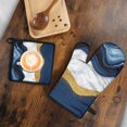 thumbnail image 5 of Blue White Gold Marble Pattern Kitchen Oven Mitt and Pot Holder Sets 2 Pcs for Baking, Cooking and Grilling, Heat Resistant Up To 392 °F, 5 of 7