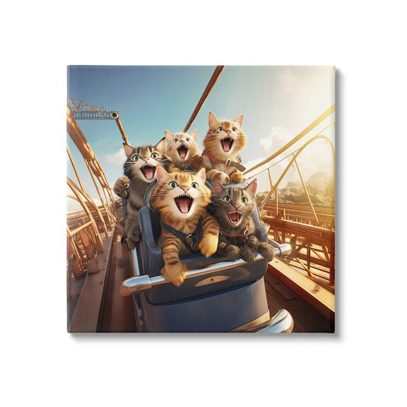 Stupell Industries Cats on Rollercoaster Animals & Insects Painting Gallery Wrapped Canvas Art Print Wall Art, 24 x 24