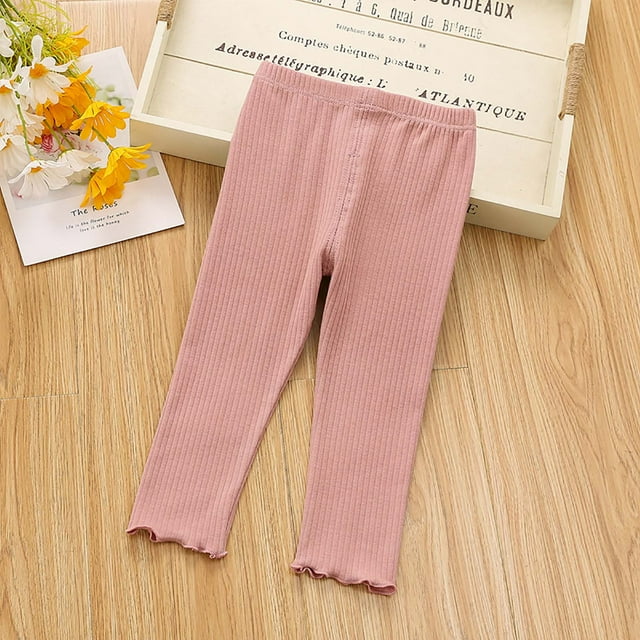 MeetoTime Infant Toddler Girls Cotton Ribbed Leggings Solid Color Skinny Ankle Length Pants for Kids