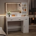 thumbnail image 6 of Segmart White Dressing Table with LED 3-Color Lighted Mirror, Power Outlet, 5 Drawers & Stool, Modern Vanity Desk for Bedroom with Storage Shelf, 6 of 8