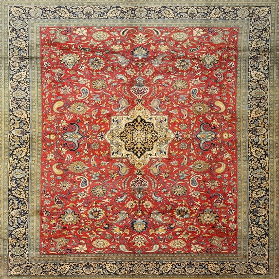 Ahgly Company Indoor Square Traditional Fire Brick Red Medallion Area Rugs, 6' Square