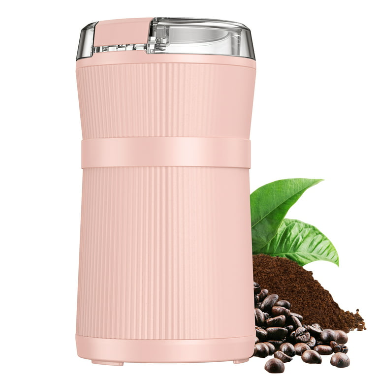 Mecity Electric Coffee Grinder 6 Blades Stainless Steel Removable Bowl Fast Grinding, Coarse Fine Ground Coffee, Pepper Salt, 200W, Pink