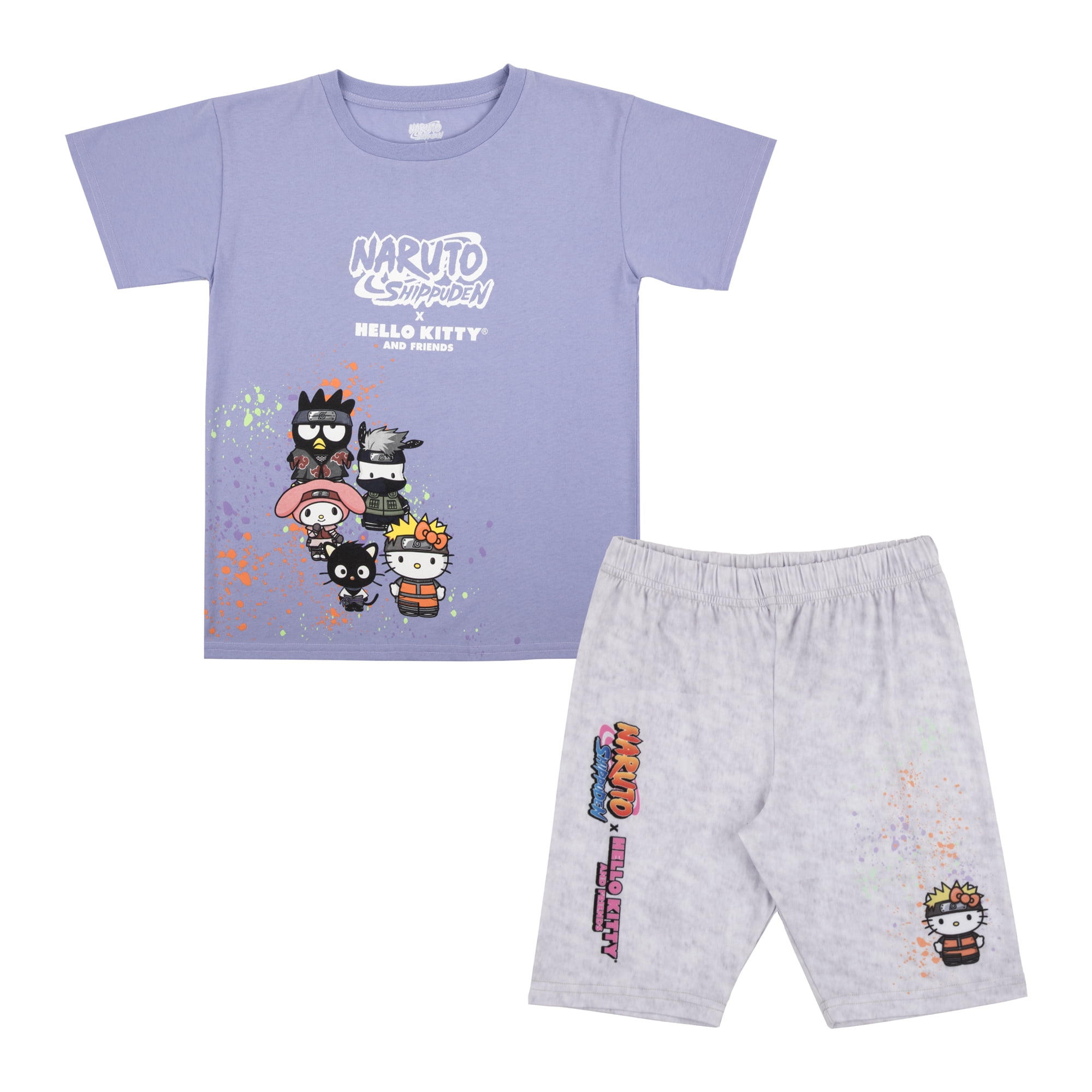 Hello Kitty + Naruto Girl's Boyfriend Tee & Biker Short Set, 2-Piece, Sizes XS-XL