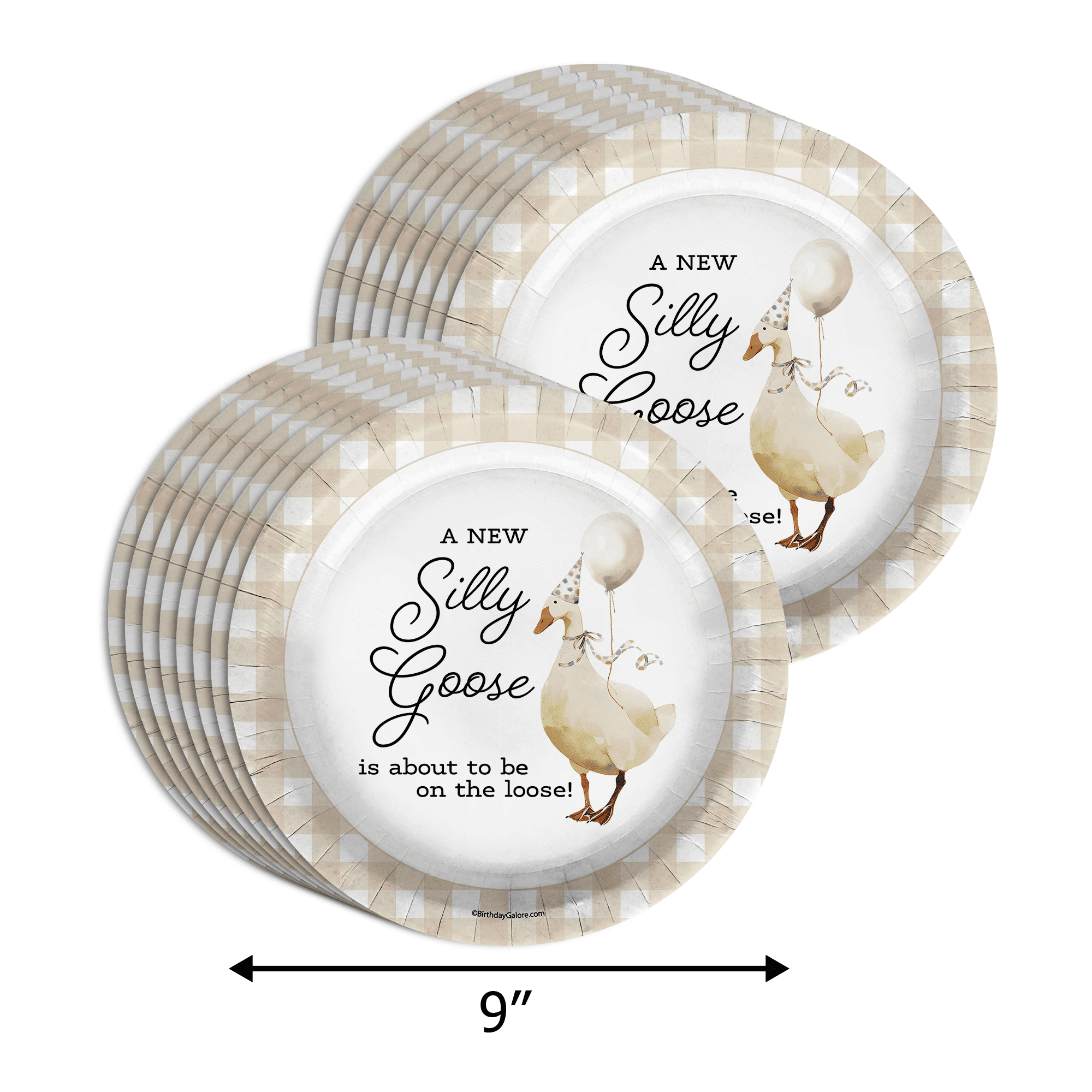 A Silly Goose Is On The Way Baby Shower Party Supplies - 64 Piece Baby Shower Tableware Set Includes Large 9" Dinner Plates and 8" Dessert Paper Plates Napkins Cups - Kit for 16
