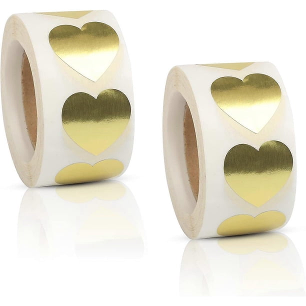 2 rolls 1000pcs Heart Sticker Roll Gold Love Heart Sealing Stickers Lables Self-Adhesive Heart Stickers for Envelope Invitation