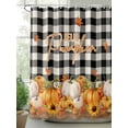 thumbnail image 2 of Hello Pumpkins Shower Curtain Set, Waterproof Shower Curtains for Bathroom, Thanksgiving Fall Maple Leaf Black Plaid Washable Fabric Cloth Bath Curtain for Bathtub Decoration with Hooks 72x78 Inches, 2 of 6