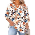 thumbnail image 2 of Striped Color Block Tunic Top for Women Split V-Neck 3/4 Sleeve Relaxed Fit Casual Soft Graphic Blouse Office Work Professional Daily Wear Clothes, 2 of 7