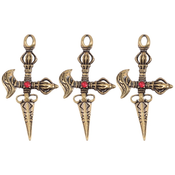 3 piezas de dijes antiguos de cruz Vajra para mortero, llaveros, collares, colgantes, adornos de latón.