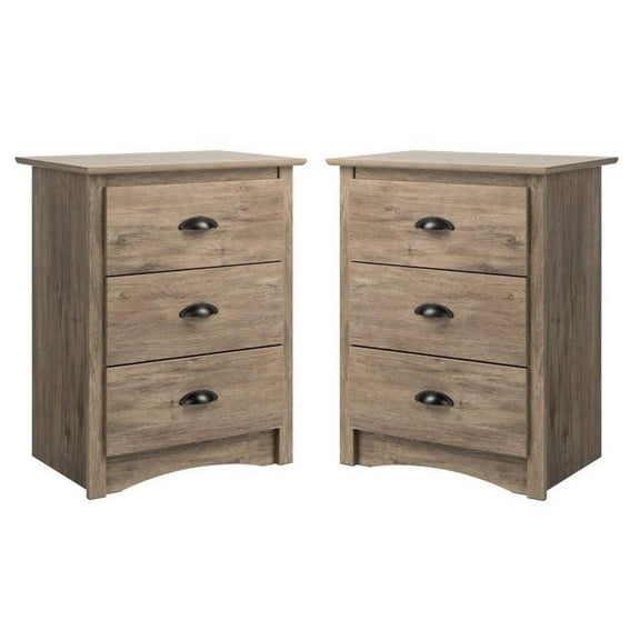 Home Square 3 Drawer Wooden Nightstand Set in Drifted Gray (Set of 2)