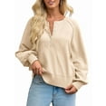 thumbnail image 1 of Chandail à Boutons Col Rond pour Femmes Automne Manches Longues Henley Chemises Tendance Chandail Ample Blanc Crème m, 1 of 8