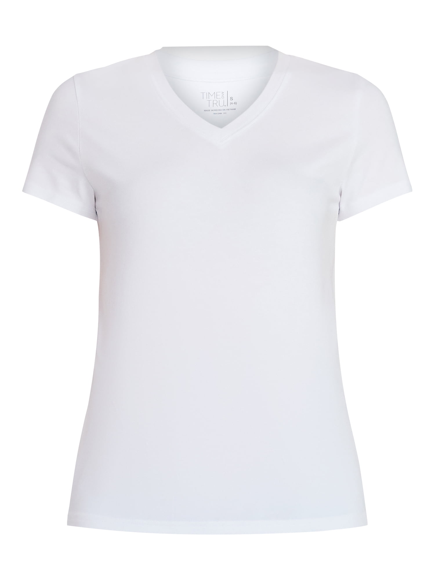 Time and Tru Women's Slim V Neck Tee with Short Sleeves, Sizes XS-XXXL