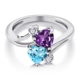 thumbnail image 3 of Gem Stone King 1.63 Cttw Purple Amethyst and Swiss Blue Topaz Ring for Women | 925  Silver | Heart Shape 6MM | Gemstone Birthstone | Wedding Engagement Anniversary Promise Ring for Women | Size 8, 3 of 6