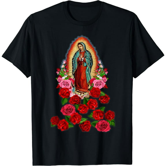 Virgin Mary Our Lady of Guadalupe Catholic Saint T-Shirt Black Small