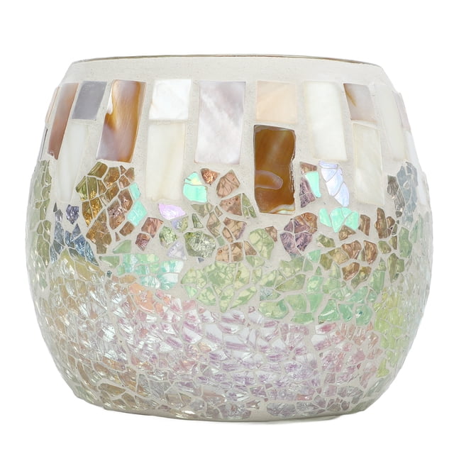 Round Glass Votive Candle Holders, Ball Appearance Mosaic Design Shell Light Color Mosaic Glass Candle Holder Glass Material For Decoration