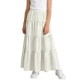thumbnail image 4 of WQNVRNR Girls Tiered Hem Skirts- Elastic Waist A-Line High Waist Casual Flowy Skirts Beige Size 6, 4 of 7