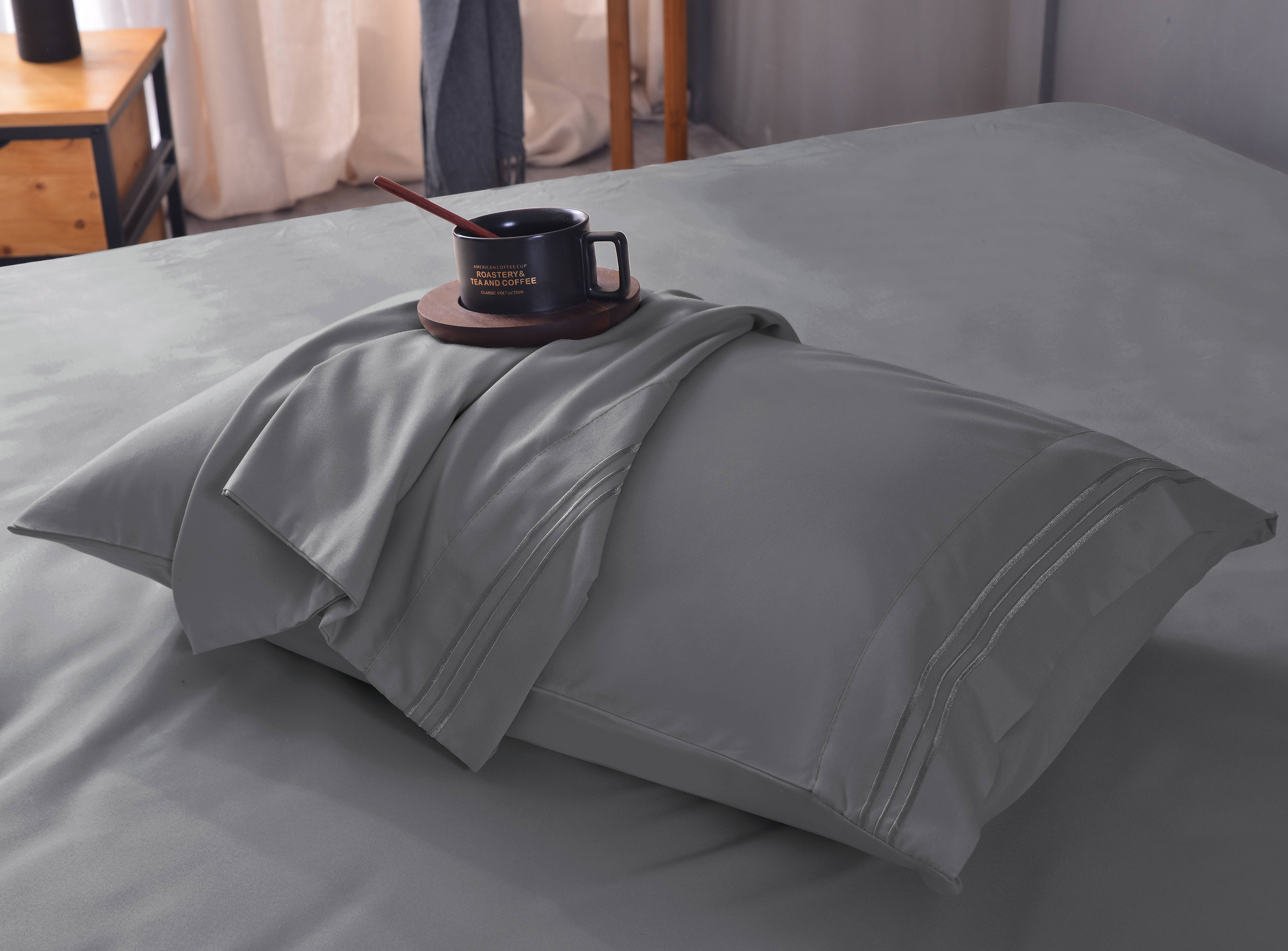 Mutlu Home Goods Rayon Made From Bamboo Sheets Set, Queen Gray Sheets -Deep Pockets-Available in Queen,King,Full,California King,Twin,Twin XL-Wrinkle Free-Ultrasoft-4 Pieces, Queen Size, Gray - image 4 of 5