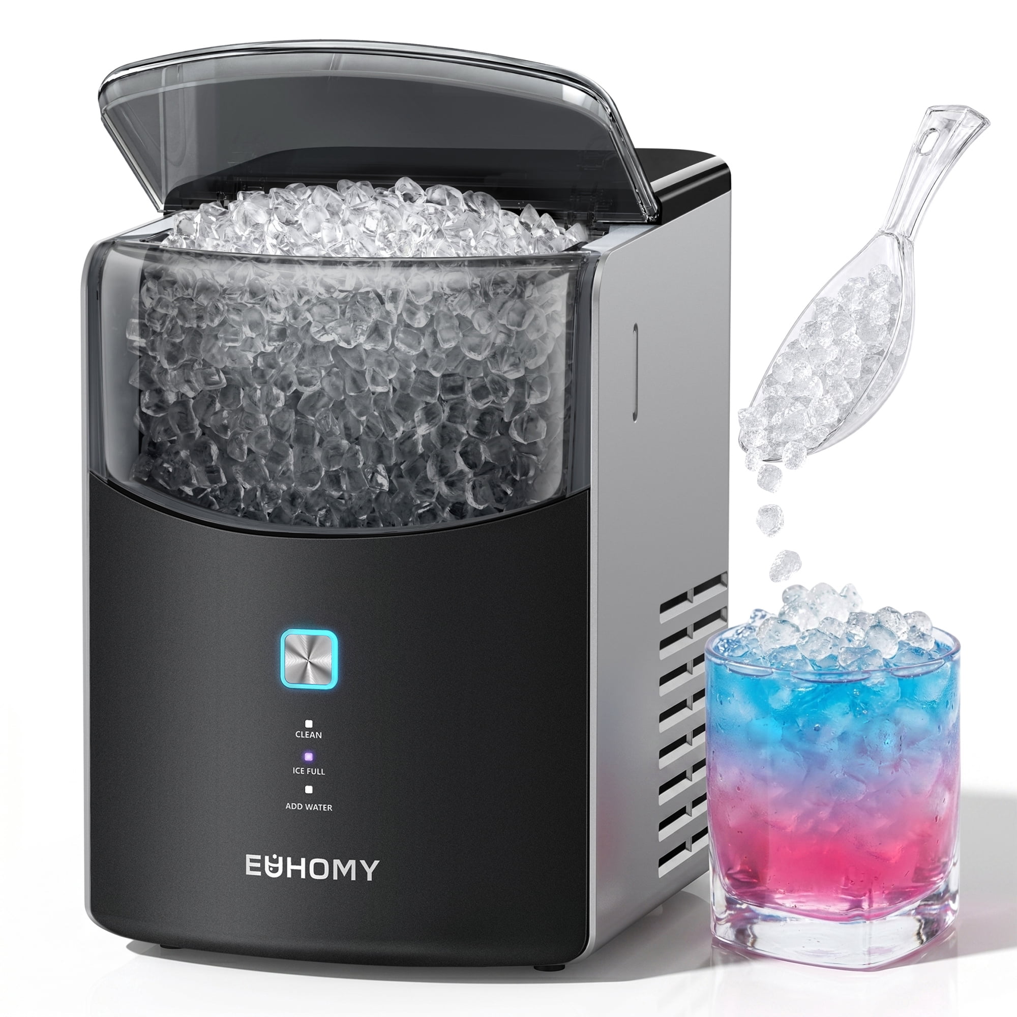 EUHOMY Countertop Nugget Ice Maker,36 lbs/24H ，Self-Cleaning, 30% Better Insulation, Quiet, Black
