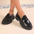 thumbnail image 7 of Womens Black Chunky Patent Faux Leather Platform Penny Loafers, Slip-on Lug Sole Shoes with Non-slip Rubber Outsole, Comfortable Y2K Style,Size 8.5, 7 of 7