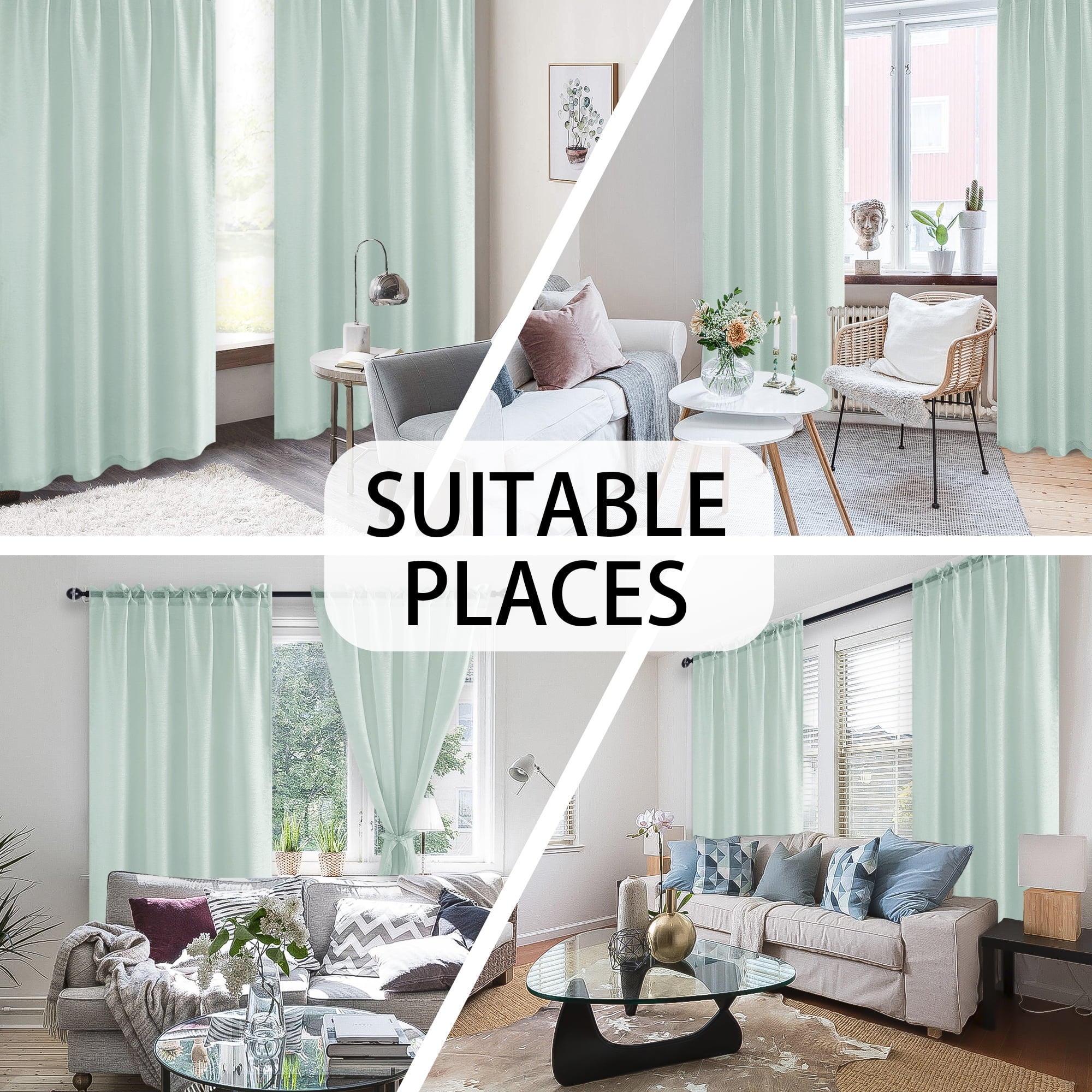 JIUZHEN Semi Sheer Curtains with Tiebacks, Light Filtering Semi Transparent Voile Rod Pocket & Back Tab Window Drapes for Balcony & Garden, Set of 2, W52x L96 inch Length, Bean Green