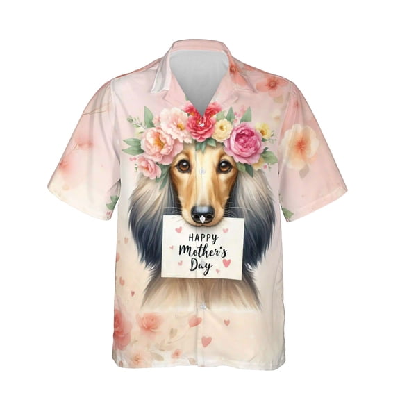 Happy Mother's Day Afghan Hound with Flower Crown and Greeting Card Hawaiian Shirt Breathable Summer Unisex Merch Dog Lover - 13004