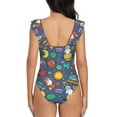 thumbnail image 6 of Yiaed Cartoon Space Print Women's Ruffled One Piece Swimsuit V Neck Swimwear Slimming Monokini for Woman-XX-Large, 6 of 8