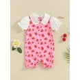 thumbnail image 2 of Biekopu Baby Girl Strawberry Romper Cute Doll Collar Puff Sleeve Frill Trim Heart Print Jumpsuit Infant Toddler Girl Clothes, 2 of 9