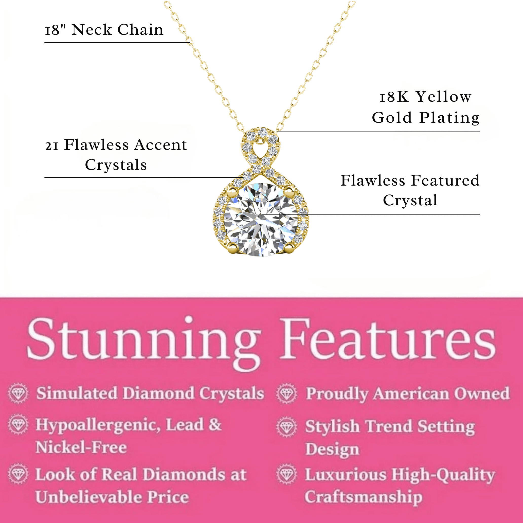 Cate & Chloe Alessandra 18k Yellow Gold Plated Necklace with Simulated Diamond Crystals for Women