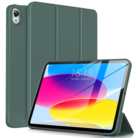 Aoub Case for iPad 10th Generation 10.9 inch 2022, Auto Wake/Sleep, Tri-fold Stand Smart Case Soft TPU Back Case for iPad 10th Generation Model A2696 A2757 A2777, Dark Green