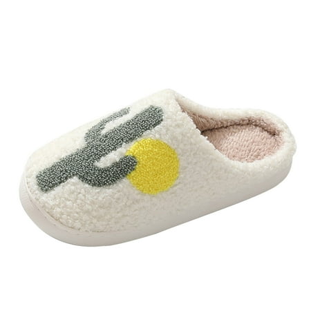 

Krdevn New Comfortable Home Cactus Winter Cotton Slippers For Men And Women s Couples Thick Sole Warm Cotton Slippers Beige 6.5