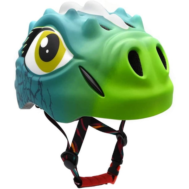 Casco de seguridad para niños de dinosaurio, dibujos animados 3D con luz de advertencia LED trasera, cinturón ajustado para equipo de protección para bicicletas multideportivas, patinaje en línea, cic