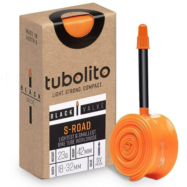 Cámara de aire Tubolito S-Tubo Road TPU 700C x 18-32 mm 42 mm Válvula Presta Negra | La cámara de aire para bicicleta de carretera más pequeña y ligera | Alta resistencia a la perforación | Diseñado e